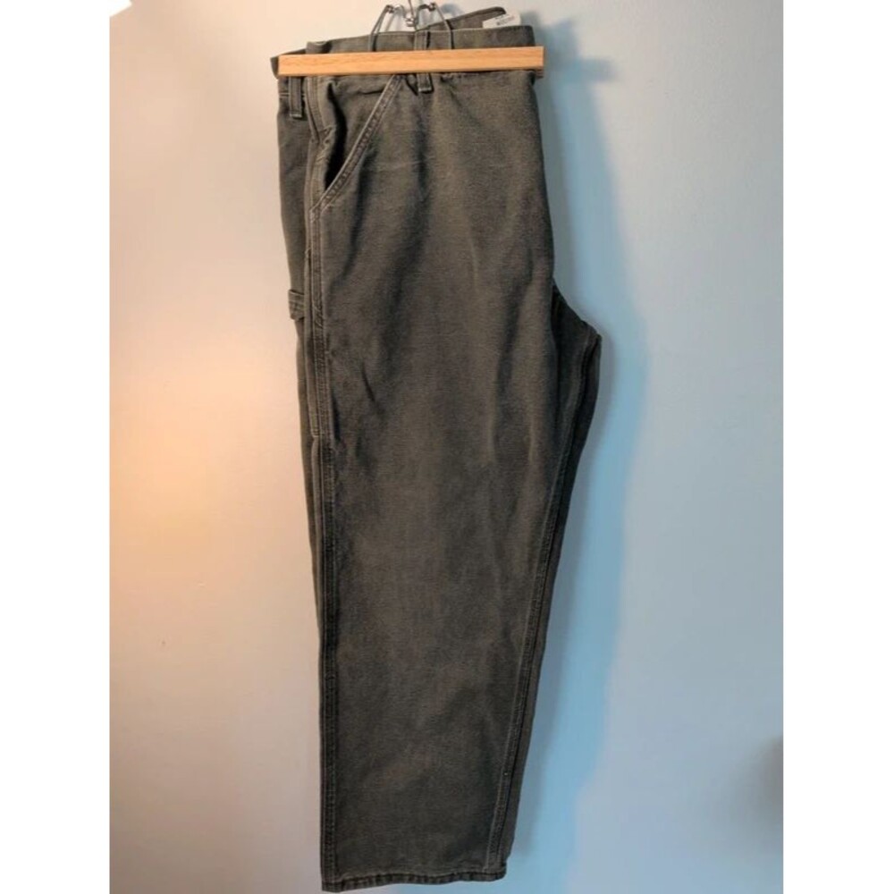Carhartt Washed Green Canvas Carpenter Pants Utility Workwear 40x30